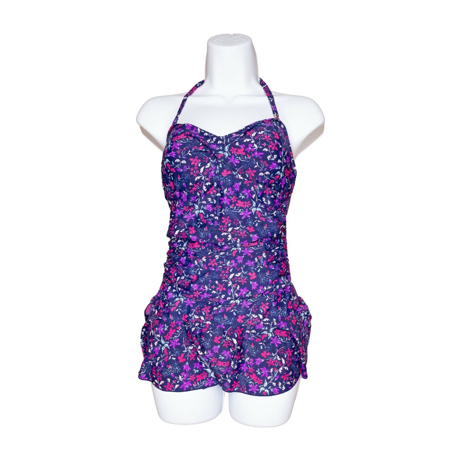 Shore Shapes Front Twist Ruffle Shirred Floral Multi One Piece Size 8